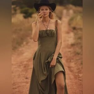 NWT Anthropologie Utility Ruched Bustier Midi Dress